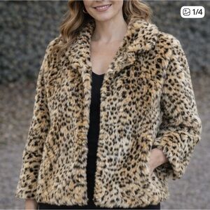 Karlie Leopard Print Faux Fur Jacket
